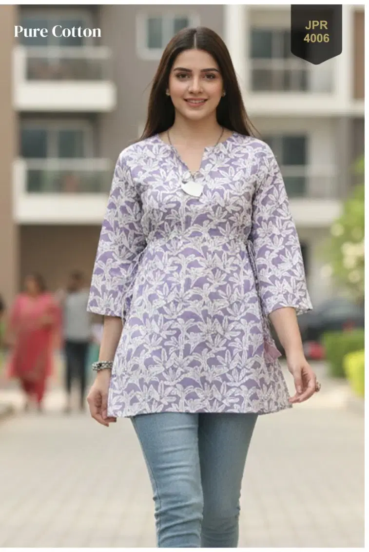 Trendy Kaya Cambric Cotton Jaipuri Printed Short Top Collection