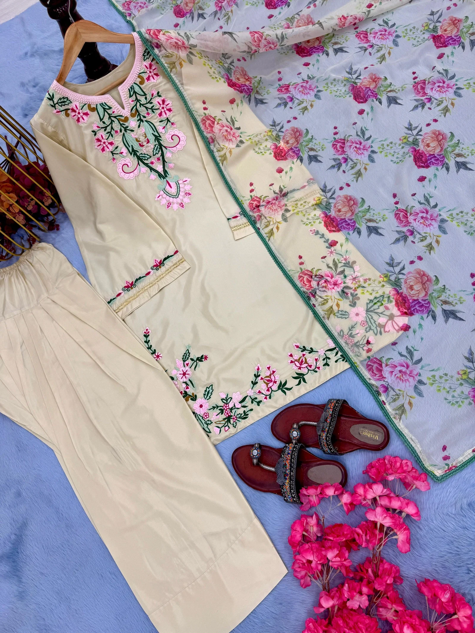Lekha Ladlo 015 Pur Natural Crepe With Embroidery With Fancy Belly Sleeves Readymade
