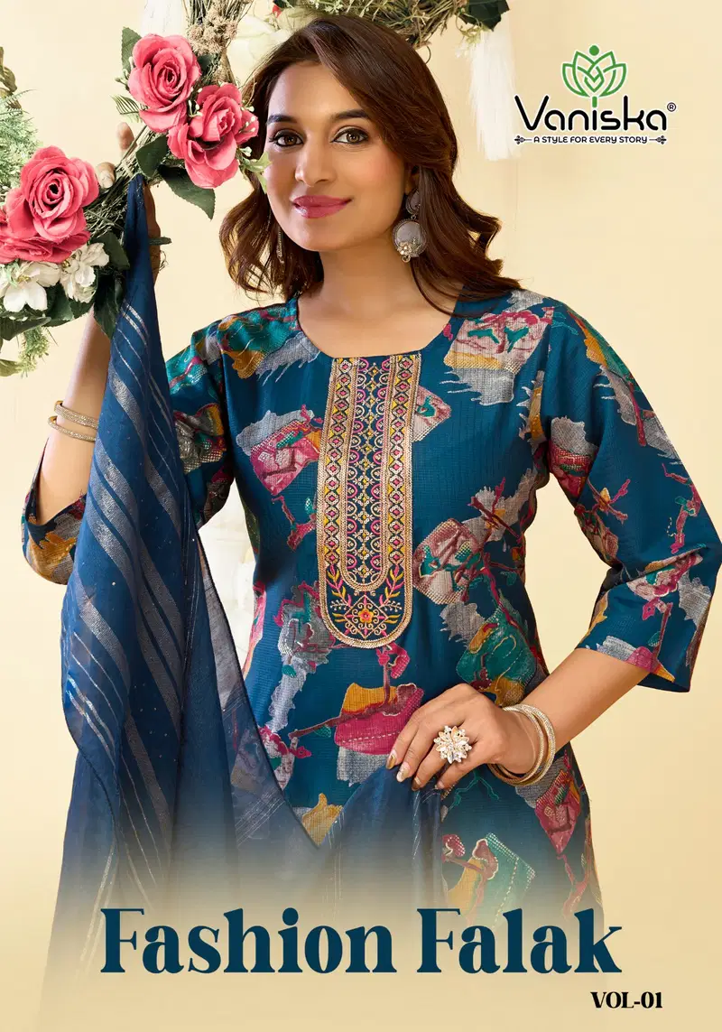 Vaniska Fashion Falak Vol 1 Barlin Silk Printed Top Bottom And Dupatta