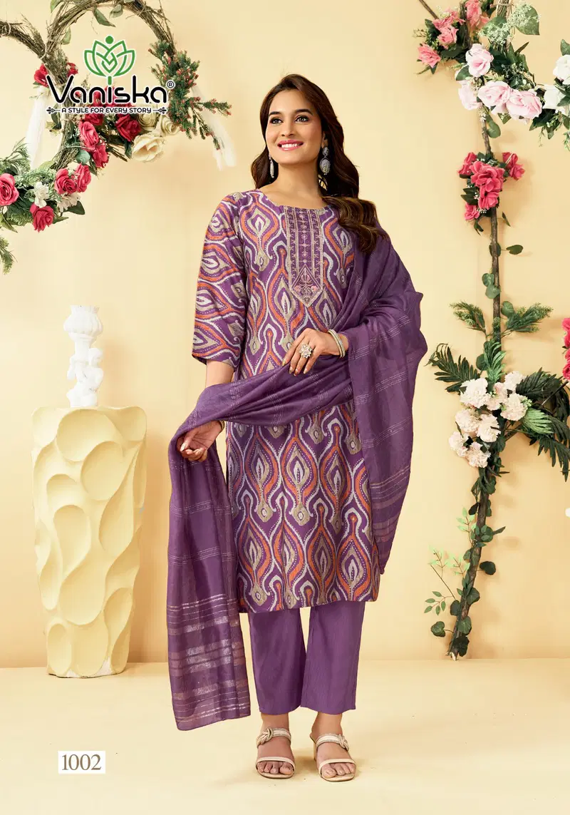 Vaniska Fashion Falak Vol 1 Barlin Silk Printed Top Bottom And Dupatta