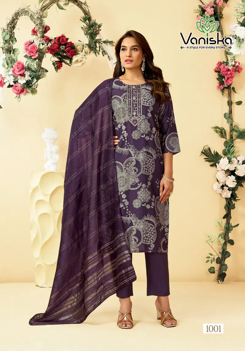 Vaniska Fashion Falak Vol 1 Barlin Silk Printed Top Bottom And Dupatta