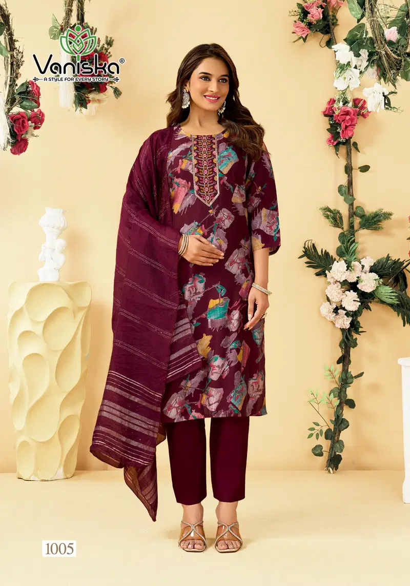 Vaniska Fashion Falak Vol 1 Barlin Silk Printed Top Bottom And Dupatta