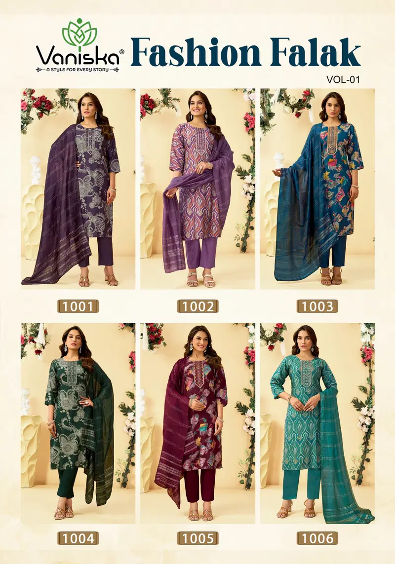 Vaniska Fashion Falak Vol 1 Barlin Silk Printed Top Bottom And Dupatta