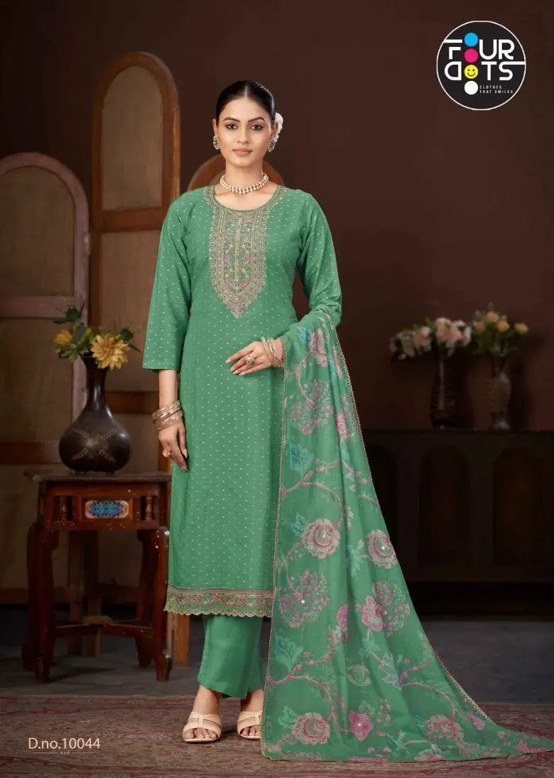 Four Dots Shree Muslin With Heavy Worked Dress Material