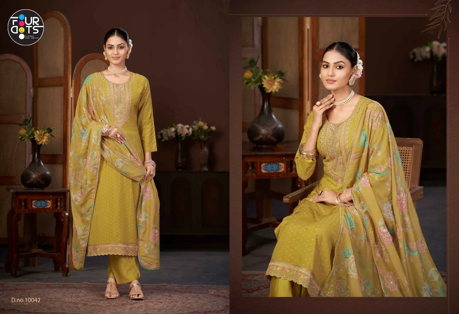 Four Dots Shree Muslin With Heavy Worked Dress Material