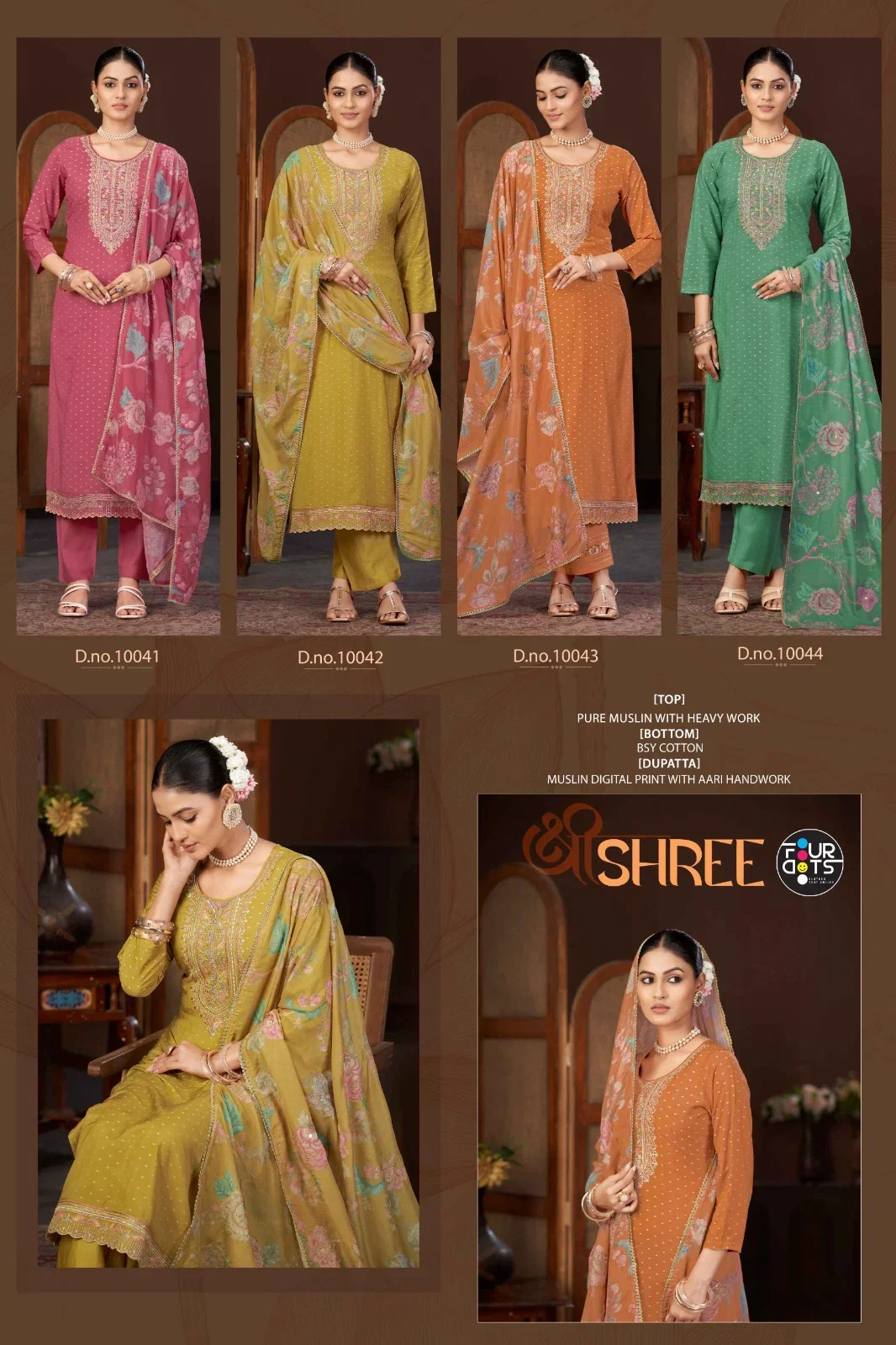 Four Dots Shree Muslin With Heavy Worked Dress Material