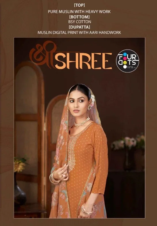 Four Dots Shree Muslin With Heavy Worked Dress Material