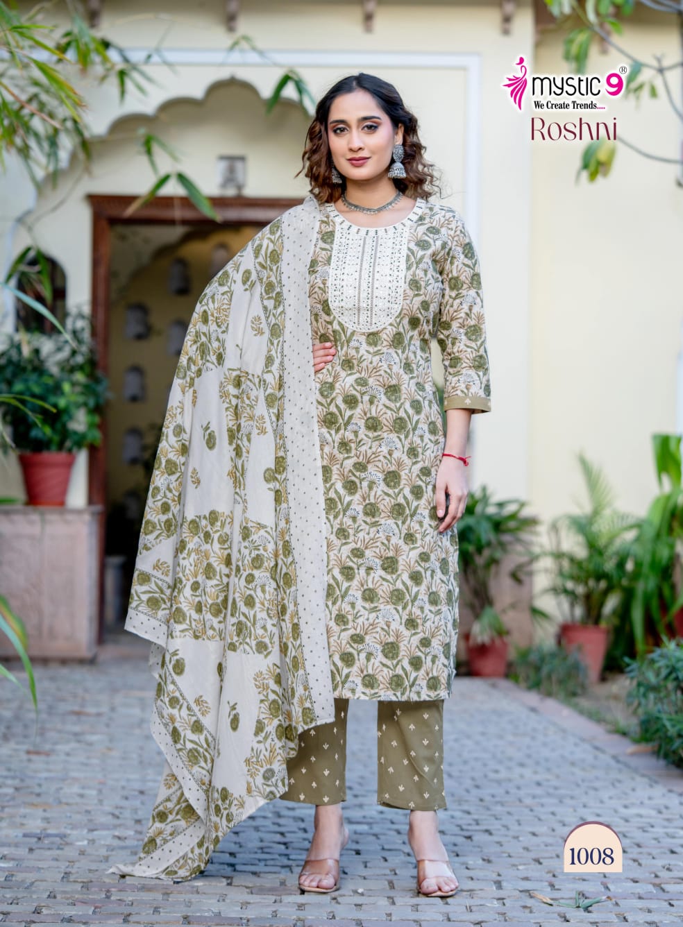 Mystic 9 Roshani Vol 1 Premium Quality Cambric Cotton on Straight Kurta With Bottom And Dupatta