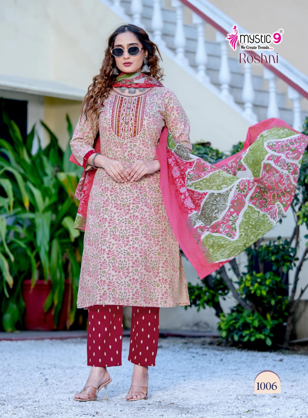 Mystic 9 Roshani Vol 1 Premium Quality Cambric Cotton on Straight Kurta With Bottom And Dupatta