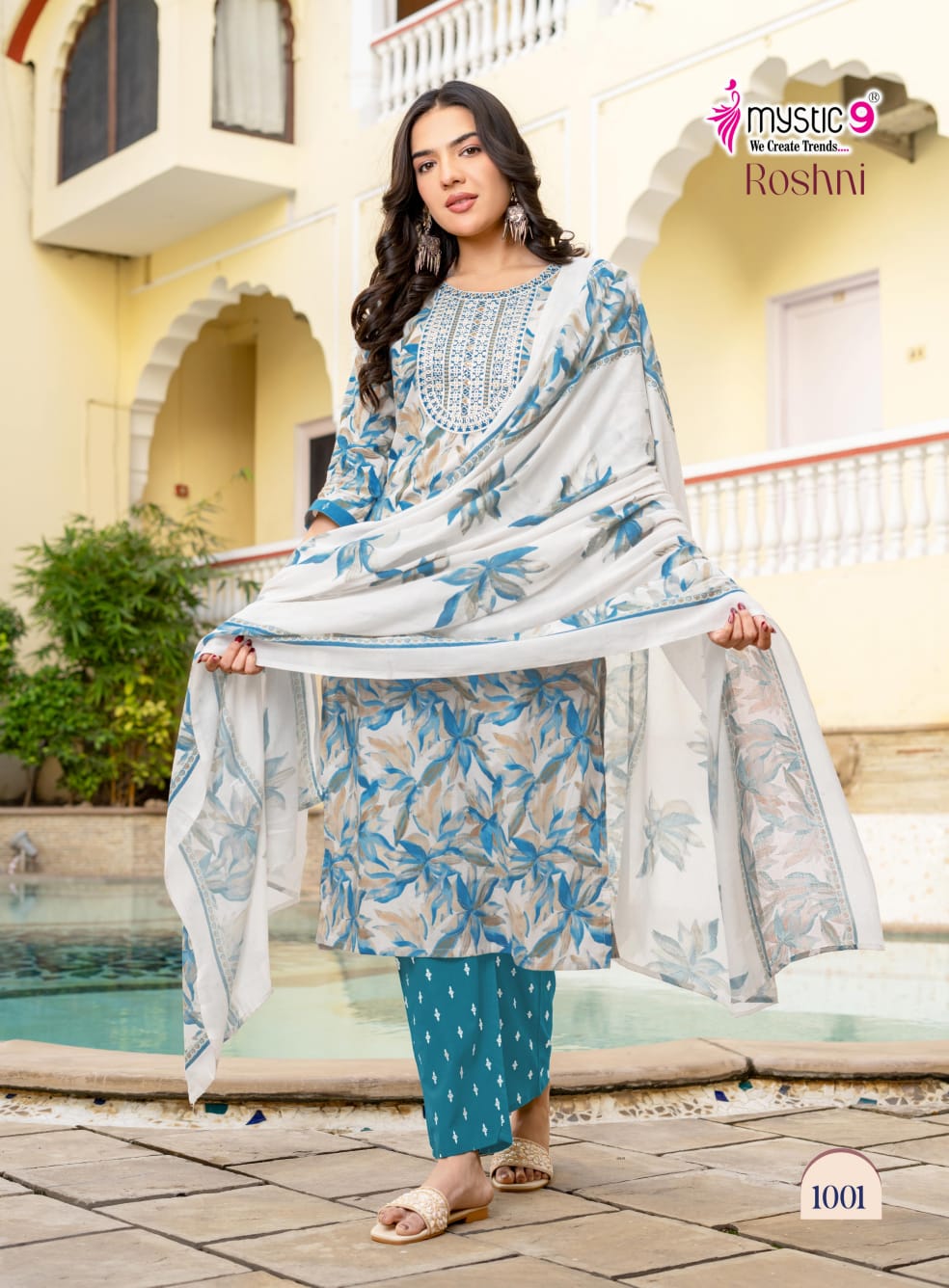 Mystic 9 Roshani Vol 1 Premium Quality Cambric Cotton on Straight Kurta With Bottom And Dupatta