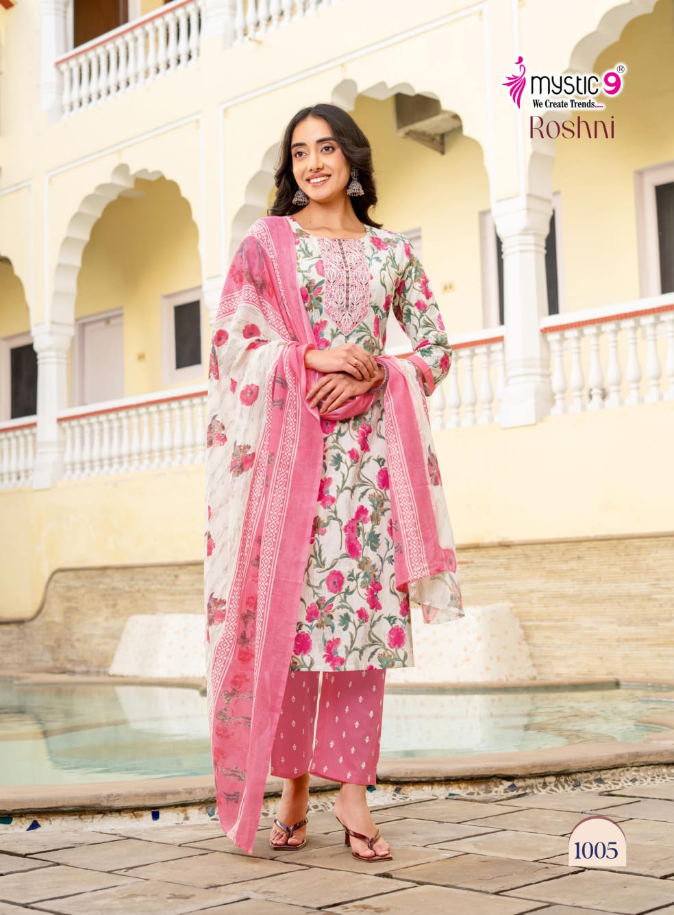 Mystic 9 Roshani Vol 1 Premium Quality Cambric Cotton on Straight Kurta With Bottom And Dupatta