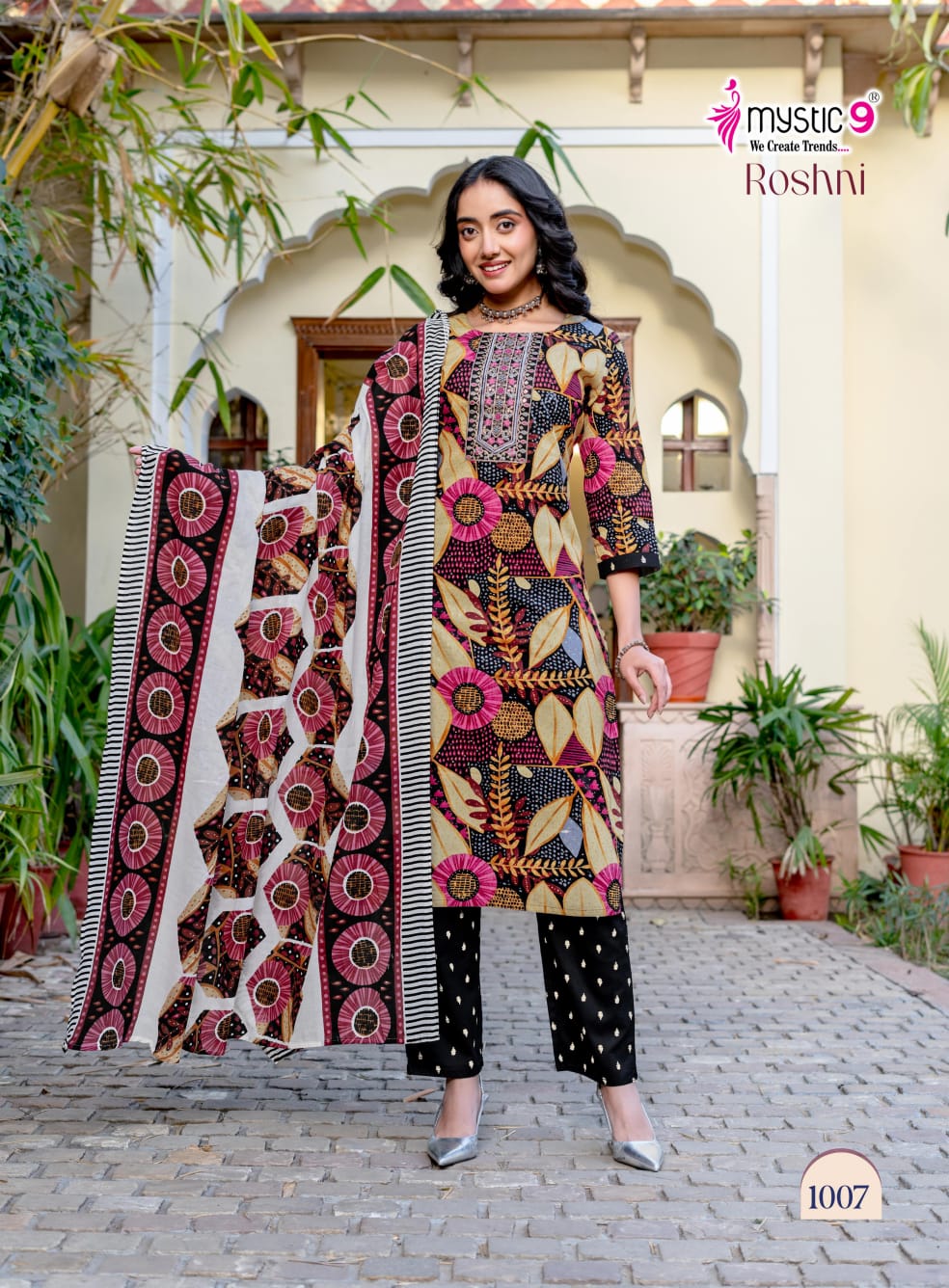 Mystic 9 Roshani Vol 1 Premium Quality Cambric Cotton on Straight Kurta With Bottom And Dupatta