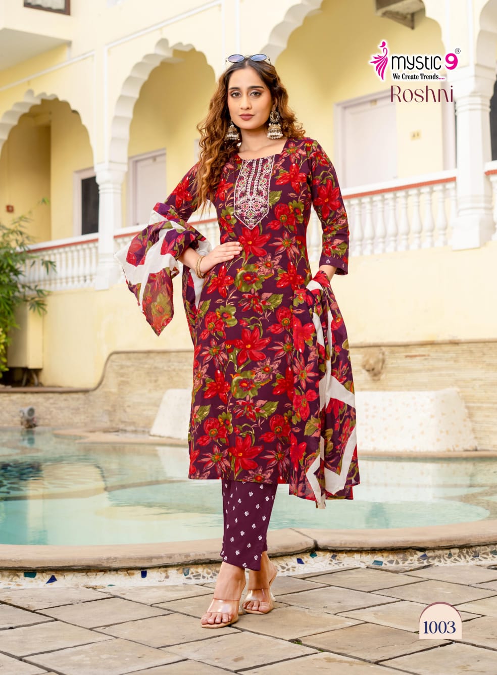 Mystic 9 Roshani Vol 1 Premium Quality Cambric Cotton on Straight Kurta With Bottom And Dupatta