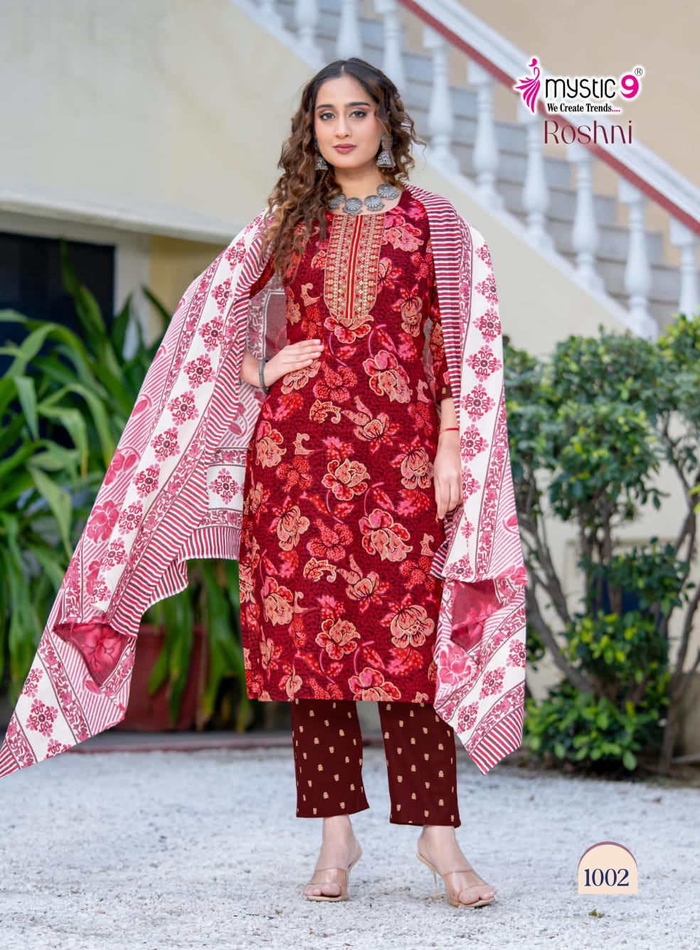 Mystic 9 Roshani Vol 1 Premium Quality Cambric Cotton on Straight Kurta With Bottom And Dupatta