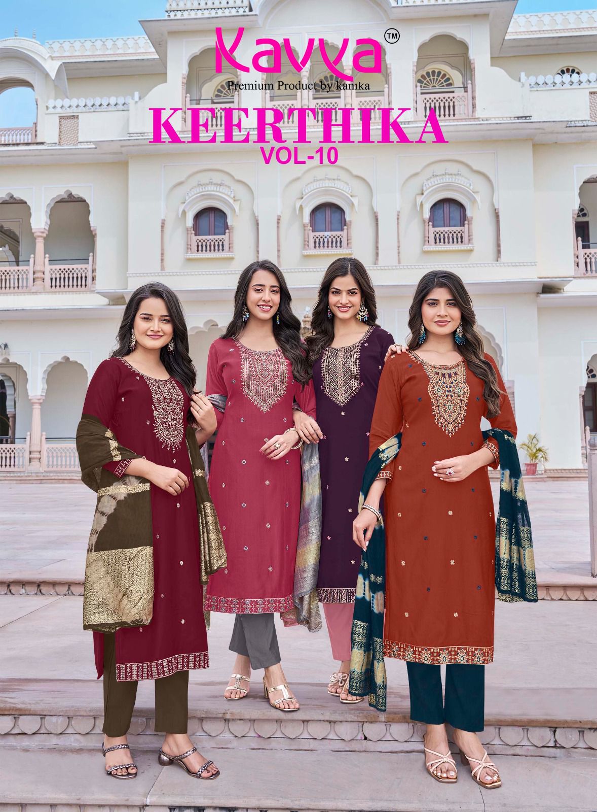 Kavya Keerthika Vol 10 Viscose Vatican Embroidery Top Bottom With Dupatta