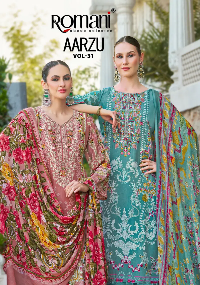 Romani Aarzu Vol 31 Soft Cotton Digital Printed With Embroidered Dress Material