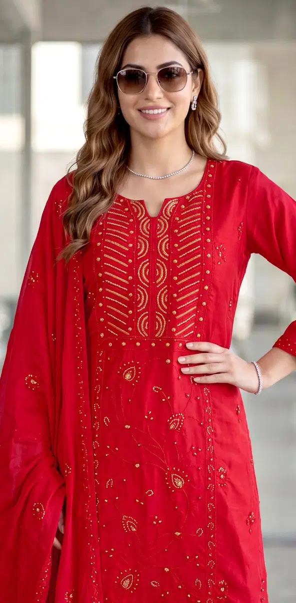 Poonam P 75 A To C Mal Cotton Beats Work Kurti With Bottom Dupatta