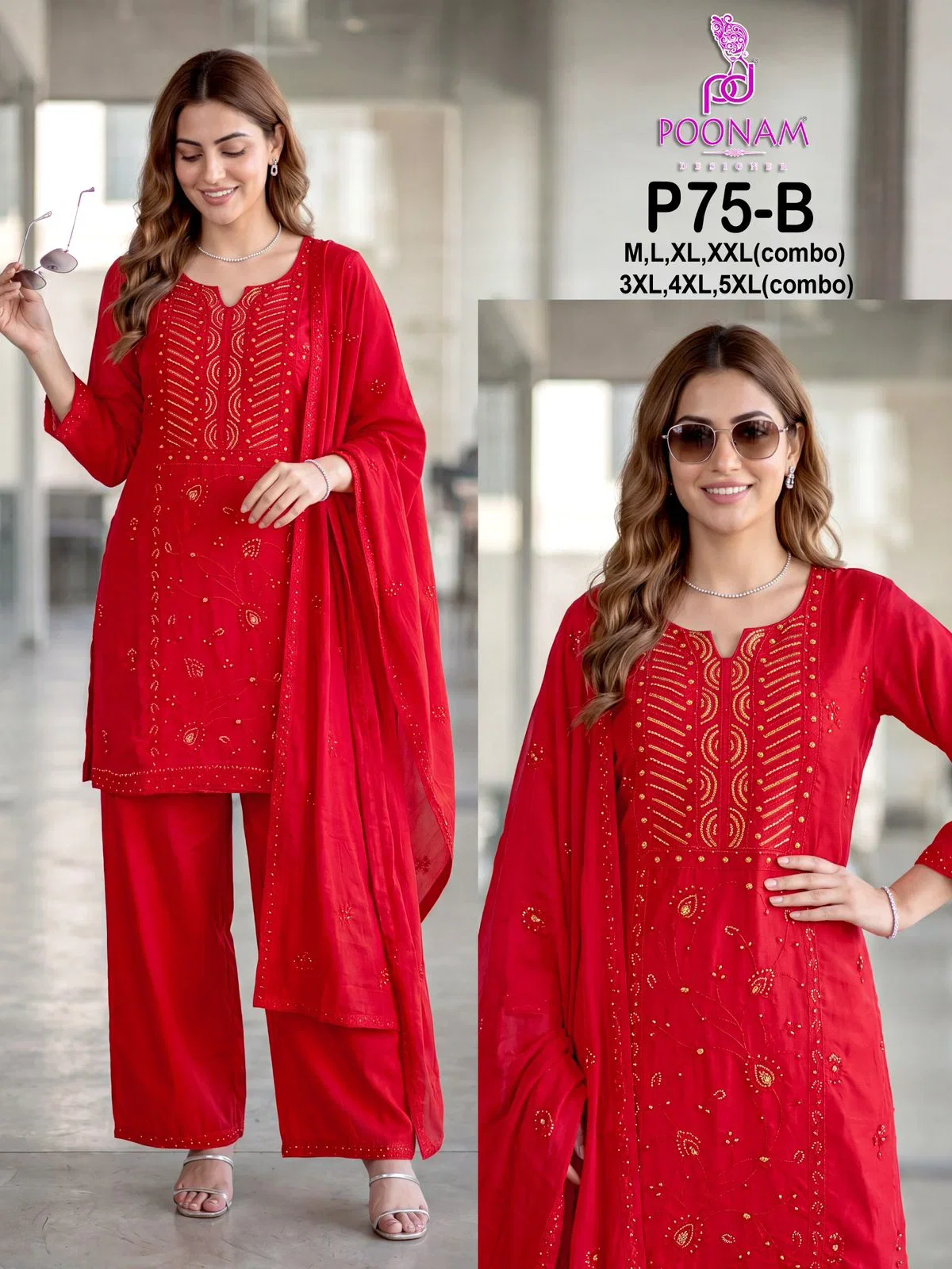 Poonam P 75 A To C Mal Cotton Beats Work Kurti With Bottom Dupatta