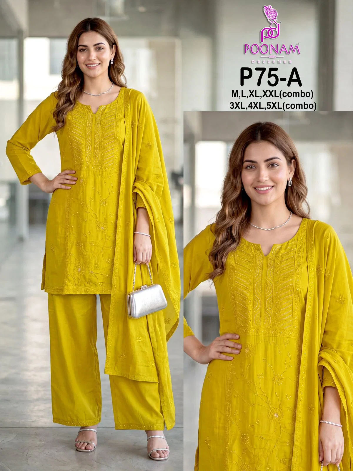 Poonam P 75 A To C Mal Cotton Beats Work Kurti With Bottom Dupatta