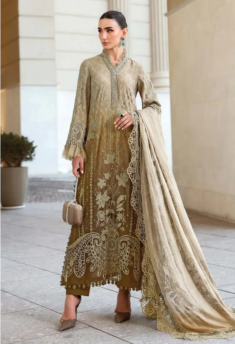 Deepsy Maria B Premium Embroidered E To I Chiffon Dupatta Cotton Salwar Kameez