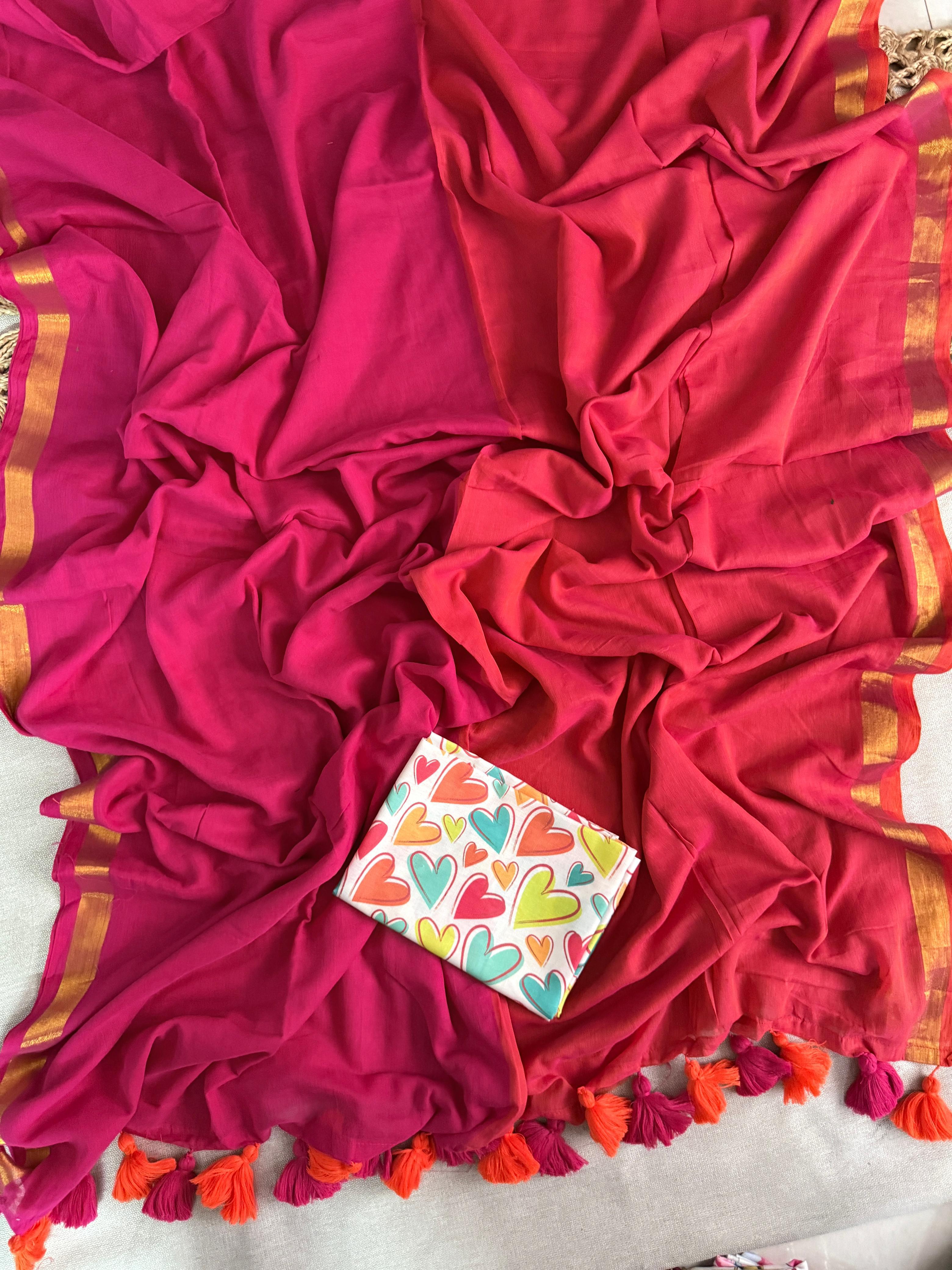 Lekha CF Half And Half Mal Cotton Zari Border Saree