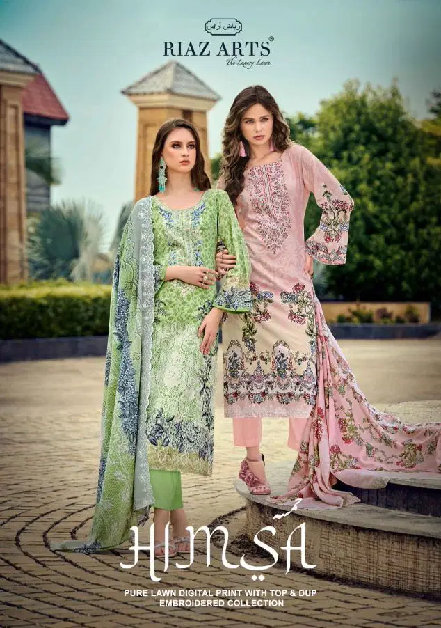 Riaz Art Himsa Cotton Cambric Print With Embroidered Dress Material