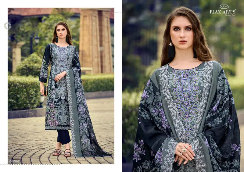 Riaz Art Himsa Cotton Cambric Print With Embroidered Dress Material