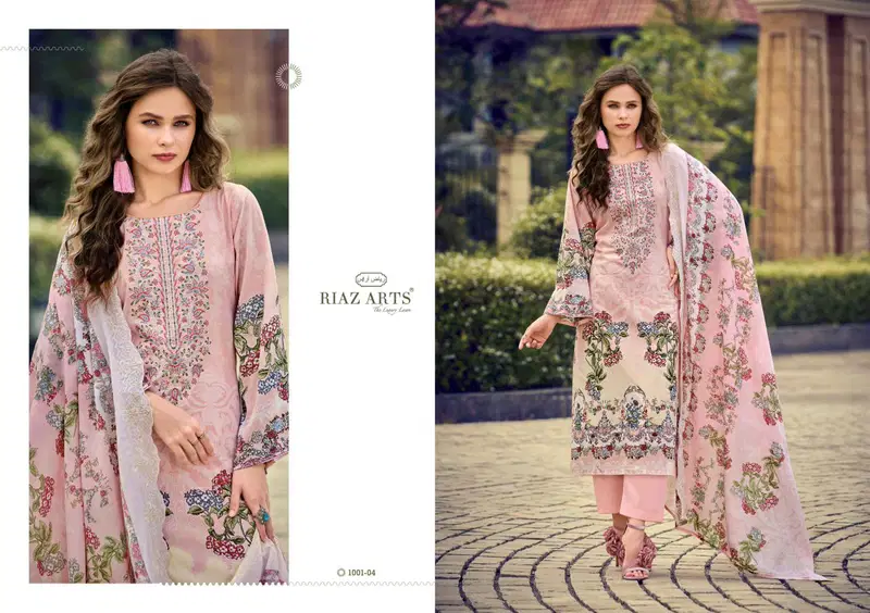 Riaz Art Himsa Cotton Cambric Print With Embroidered Dress Material
