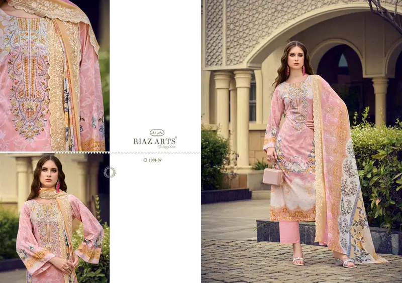 Riaz Art Himsa Cotton Cambric Print With Embroidered Dress Material
