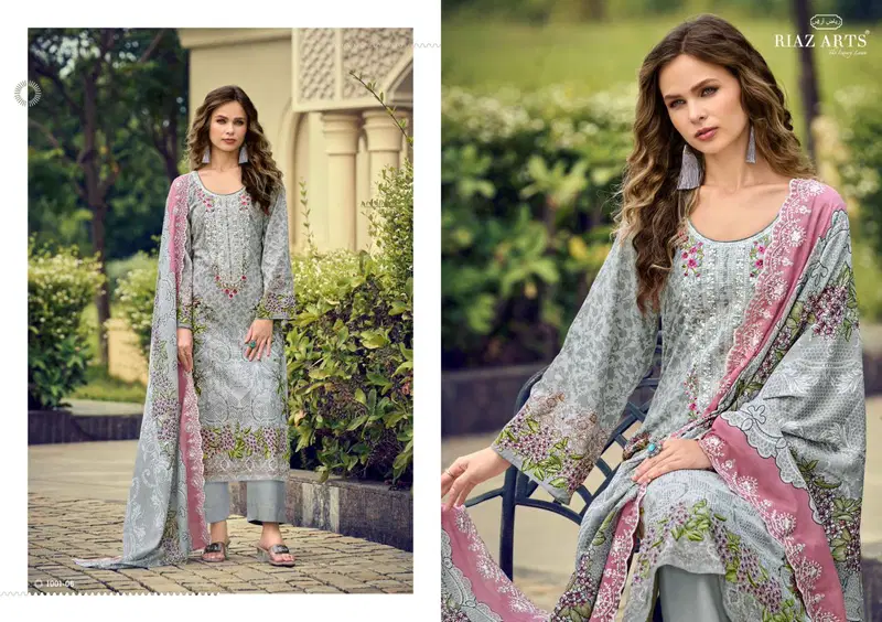 Riaz Art Himsa Cotton Cambric Print With Embroidered Dress Material