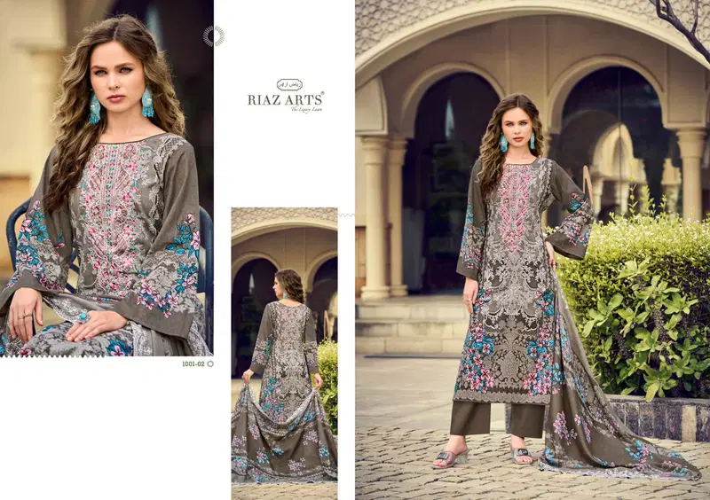 Riaz Art Himsa Cotton Cambric Print With Embroidered Dress Material