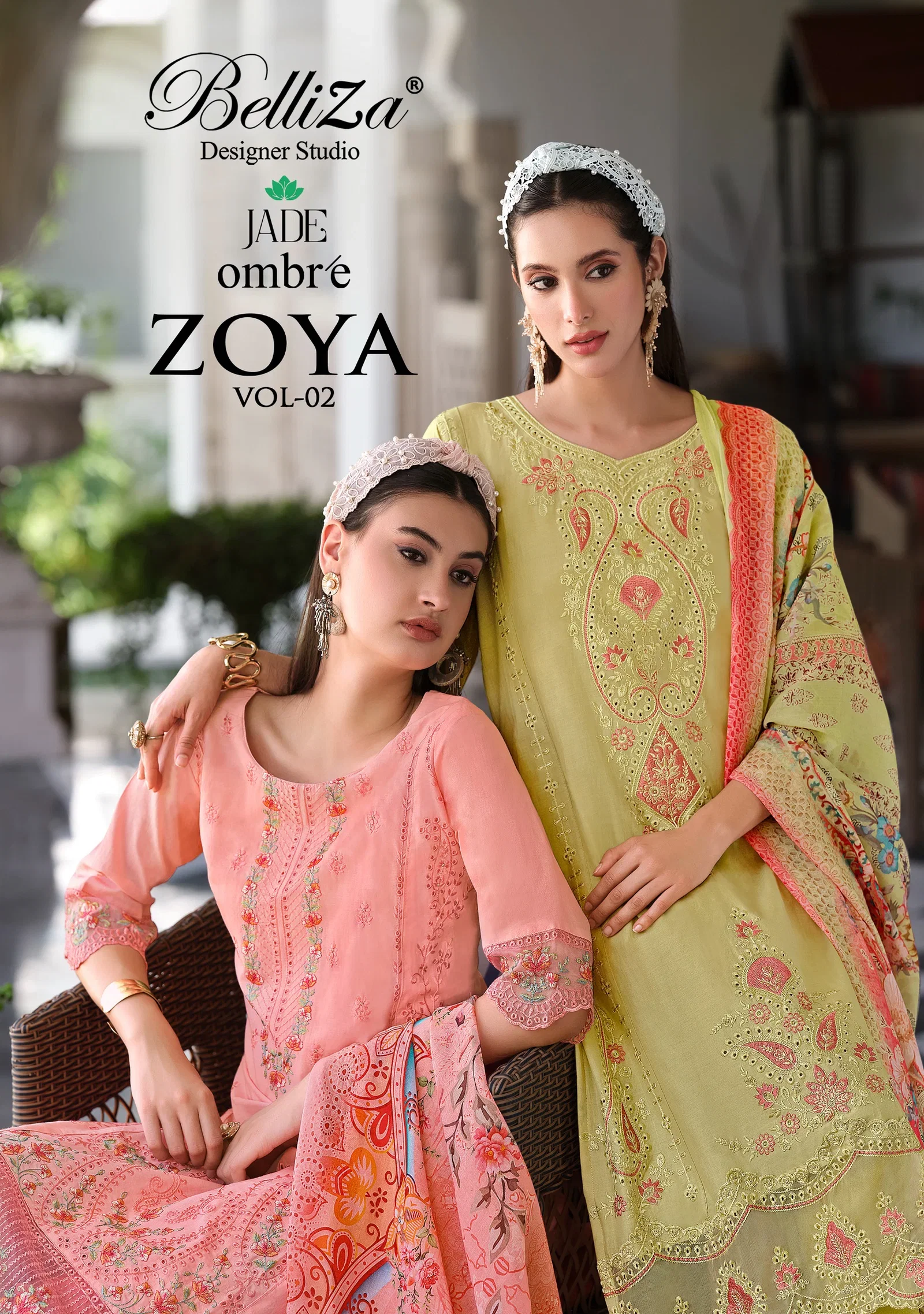 Belliza Jade Ombre Zoya Vol 2 Lawn Cotton With Embroidery Dress Material