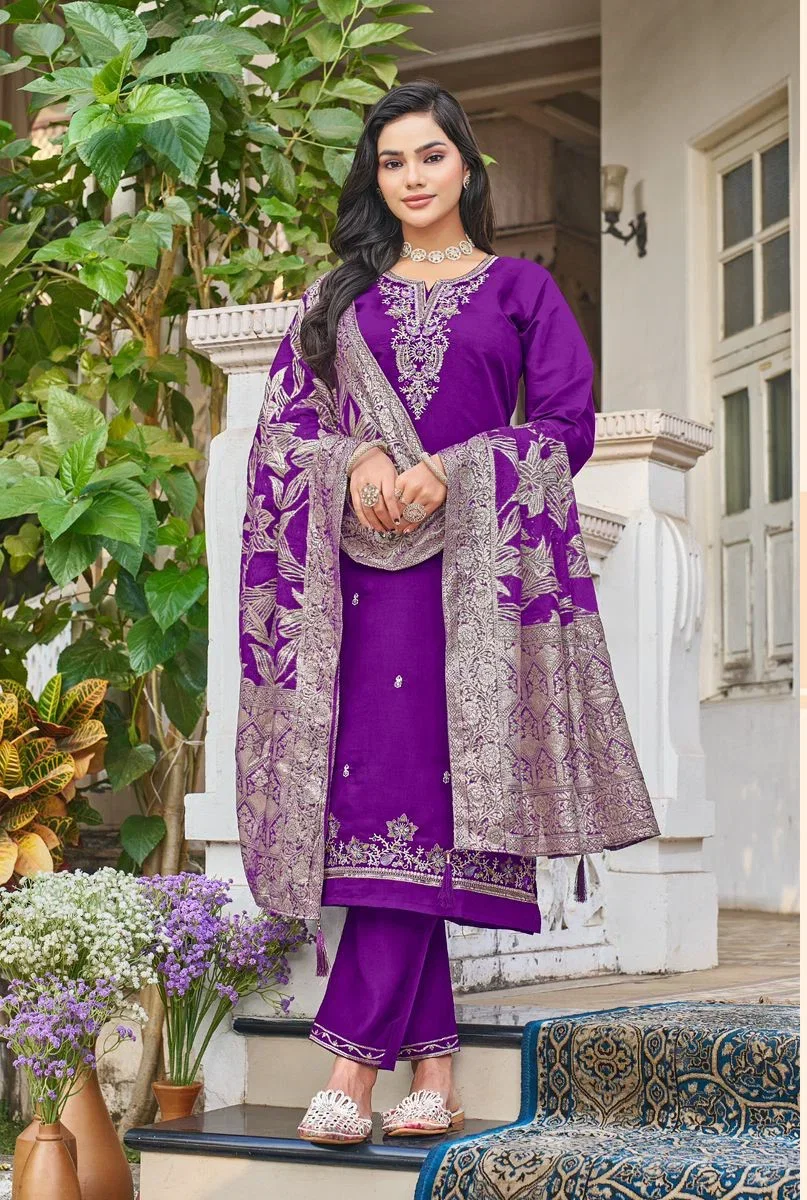 Vamika Padmini Viscose Roman With Hand Worked Kurti With Bottom Dupatta