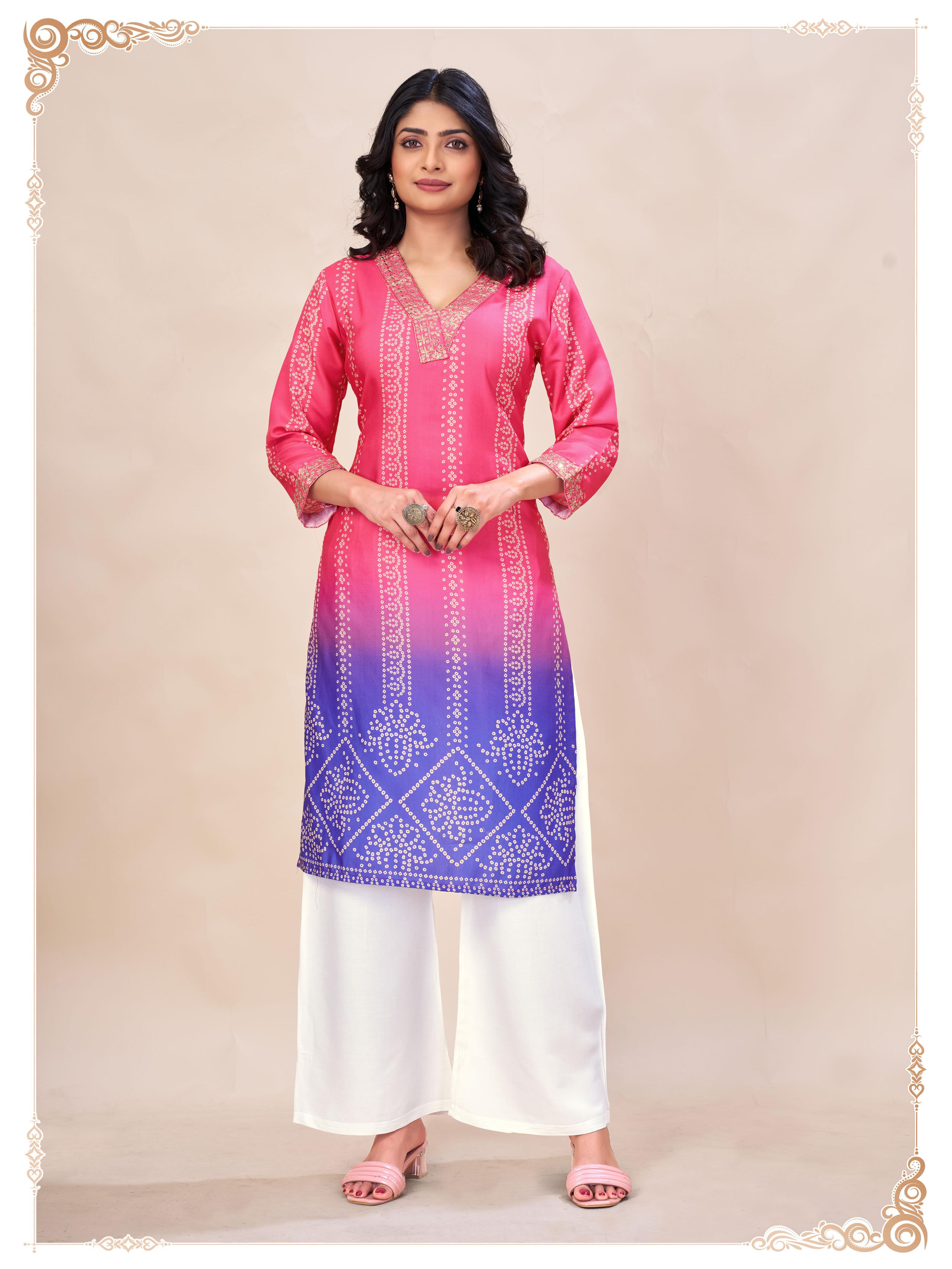 Lekha Sal 26 Rayon Bandhani Printed Kurti With Bottom