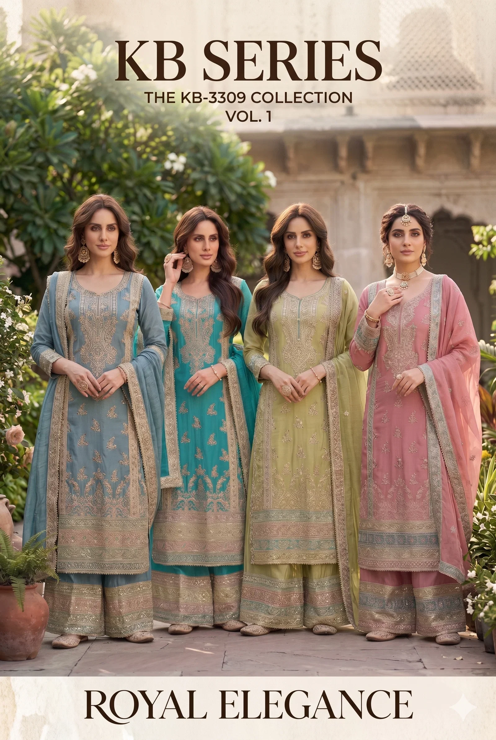 Kb Super Hit 3309 Chinon Embroidered Designer Salwar Kameez Collection