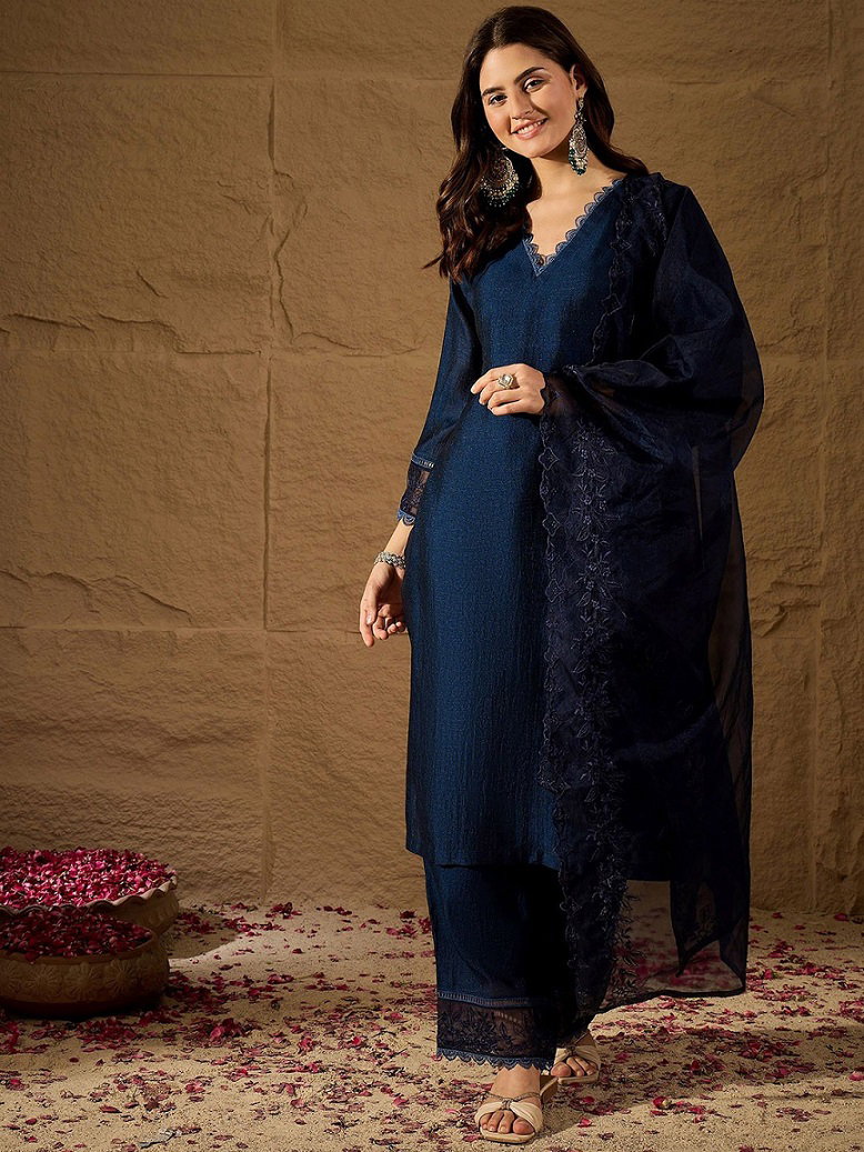 Navya Kurti 244 Party Wear Embroidery Worked Silk Blend Top with Pant and Dupatta
