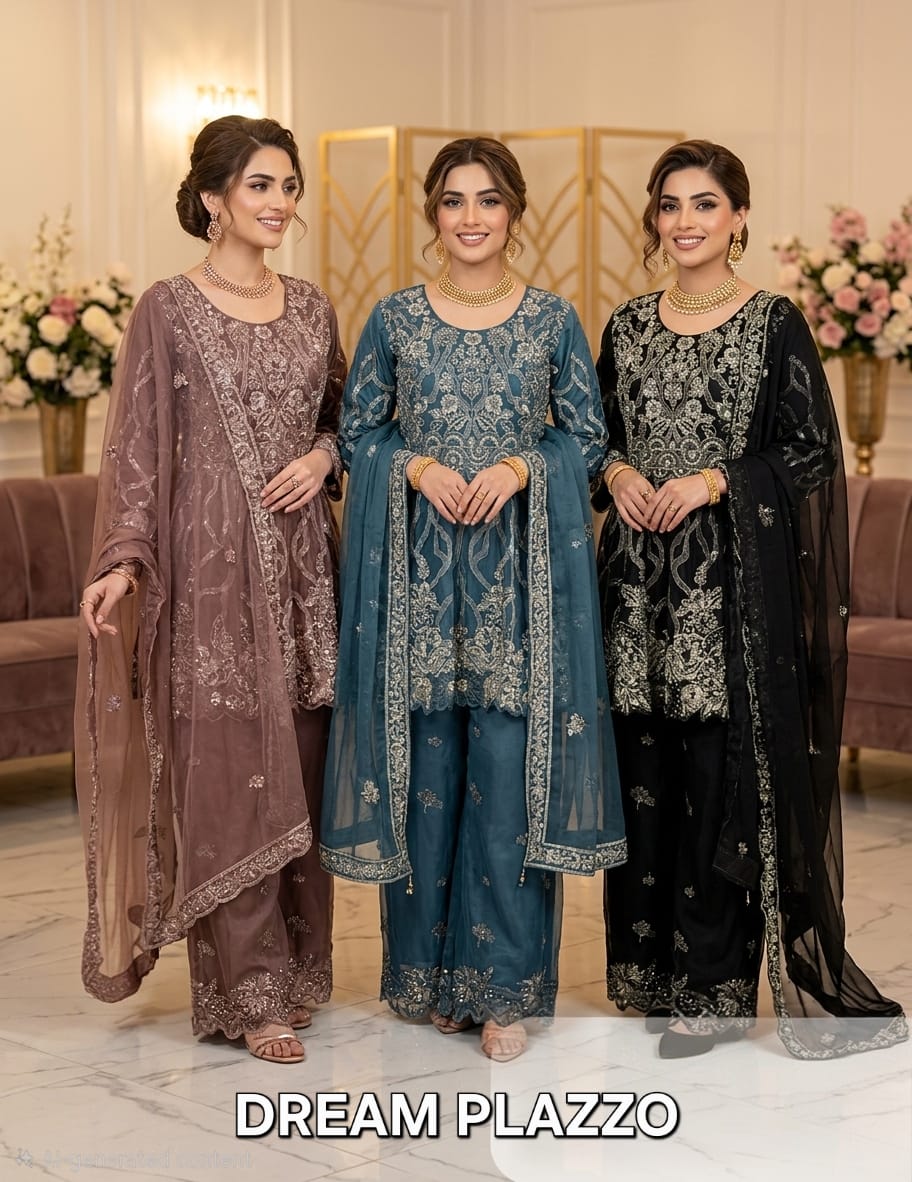 FM Dream Plazzo Organza Readymade Top Plazzo With Dupatta Set