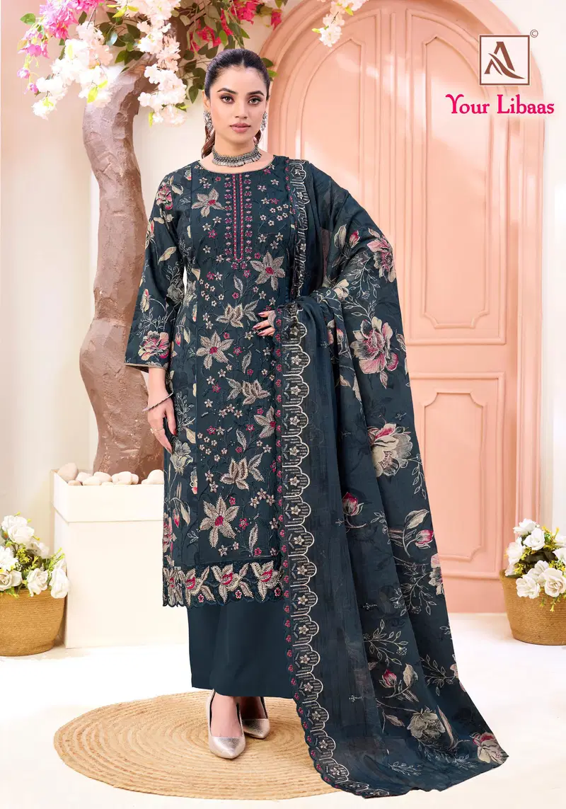 Alok Your Libaas Pure Cambric Cotton With Beats Embroidery Dress Material