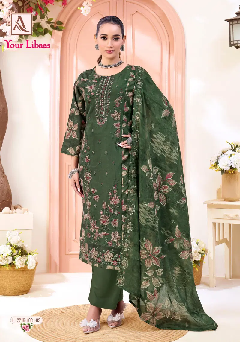 Alok Your Libaas Pure Cambric Cotton With Beats Embroidery Dress Material