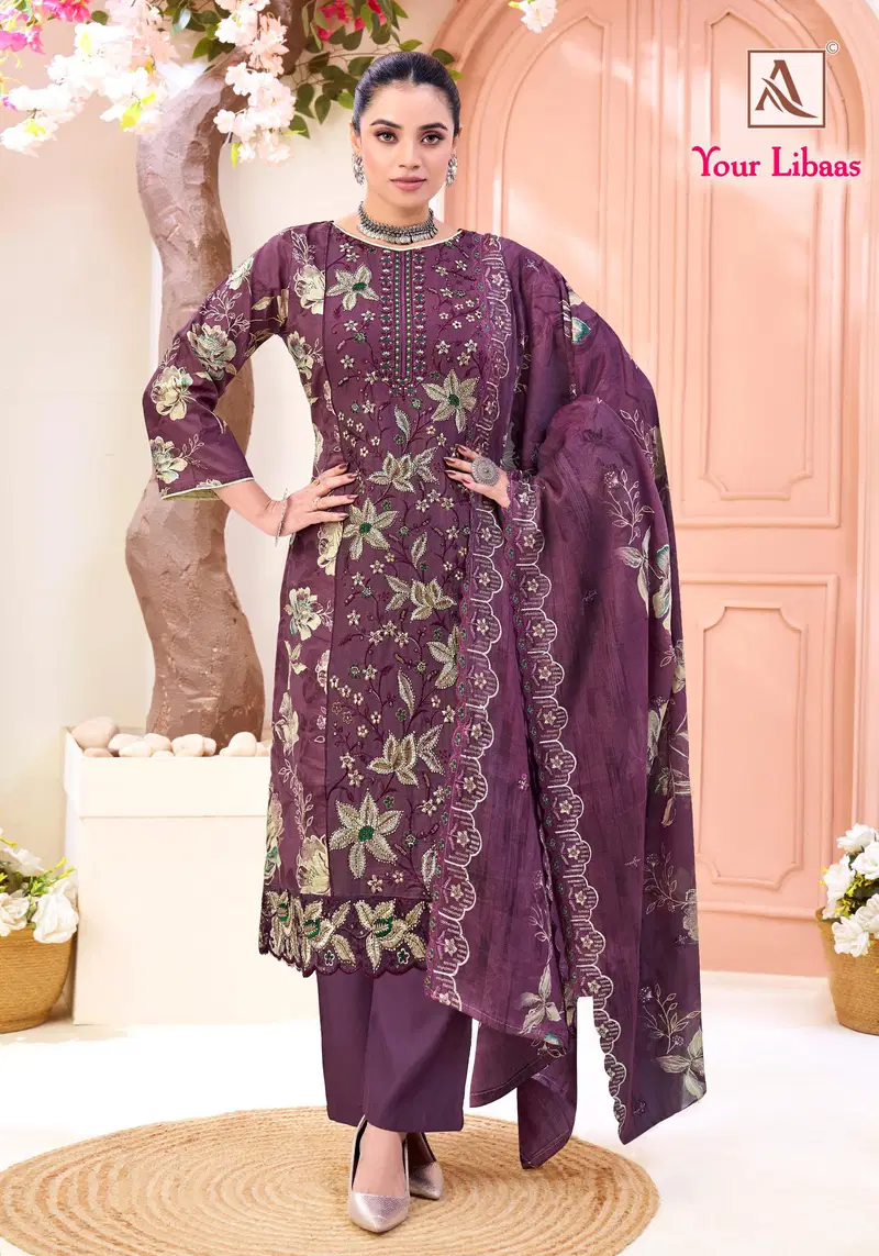 Alok Your Libaas Pure Cambric Cotton With Beats Embroidery Dress Material