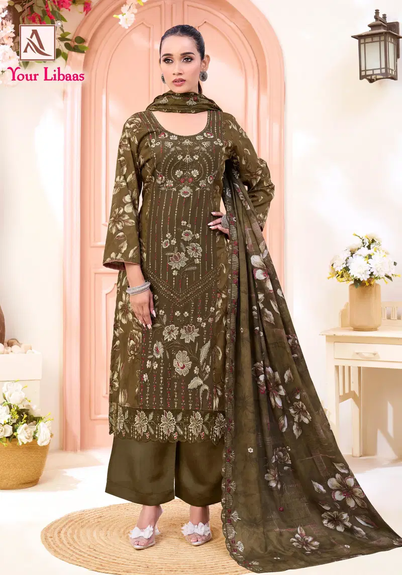 Alok Your Libaas Pure Cambric Cotton With Beats Embroidery Dress Material