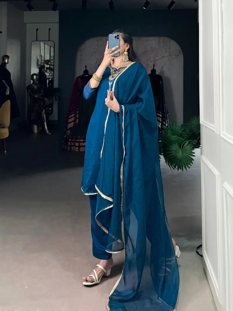 Taraa L 3043 Vichitra Silk Sequins Kurti With Bottom Dupatta