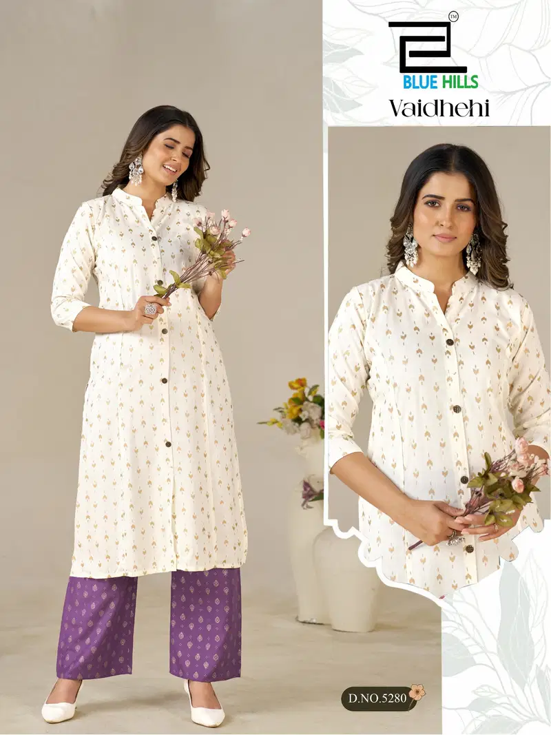 Blue Hills Vaidhehi Rayon Foil Printed Kurti With Bottom Collection