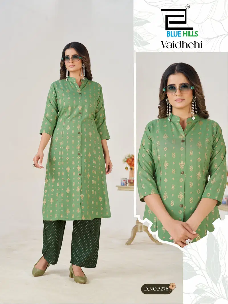 Blue Hills Vaidhehi Rayon Foil Printed Kurti With Bottom Collection