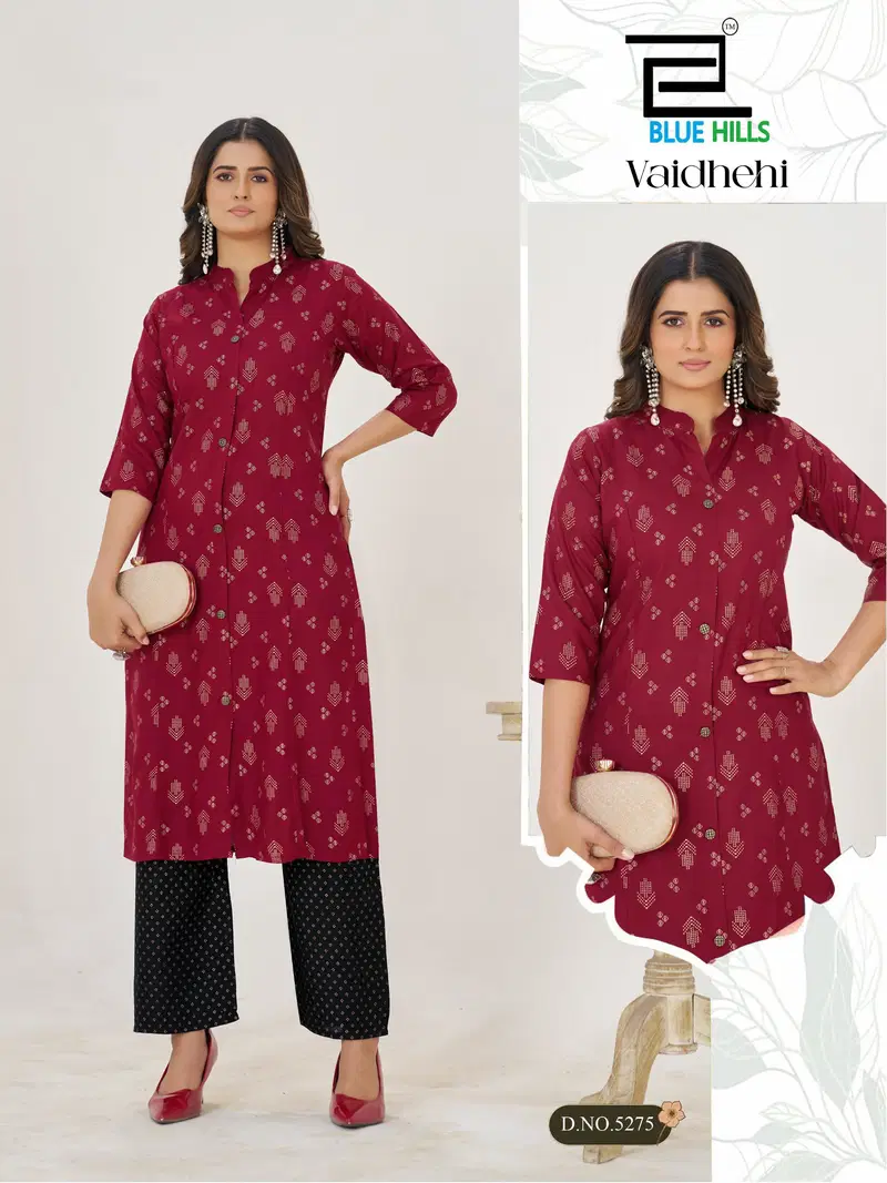 Blue Hills Vaidhehi Rayon Foil Printed Kurti With Bottom Collection