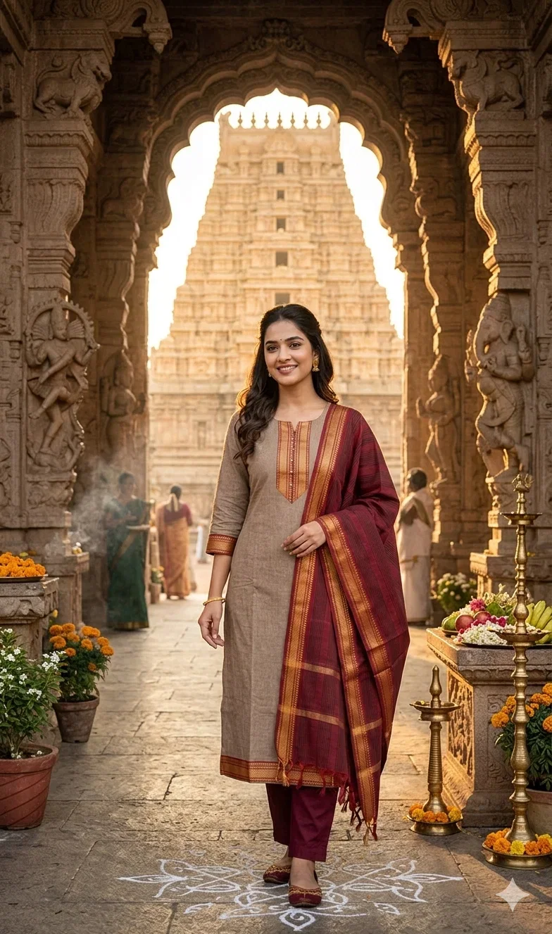 Sa Summer Cotton With Zari Work Kurti With Bottom Dupatta