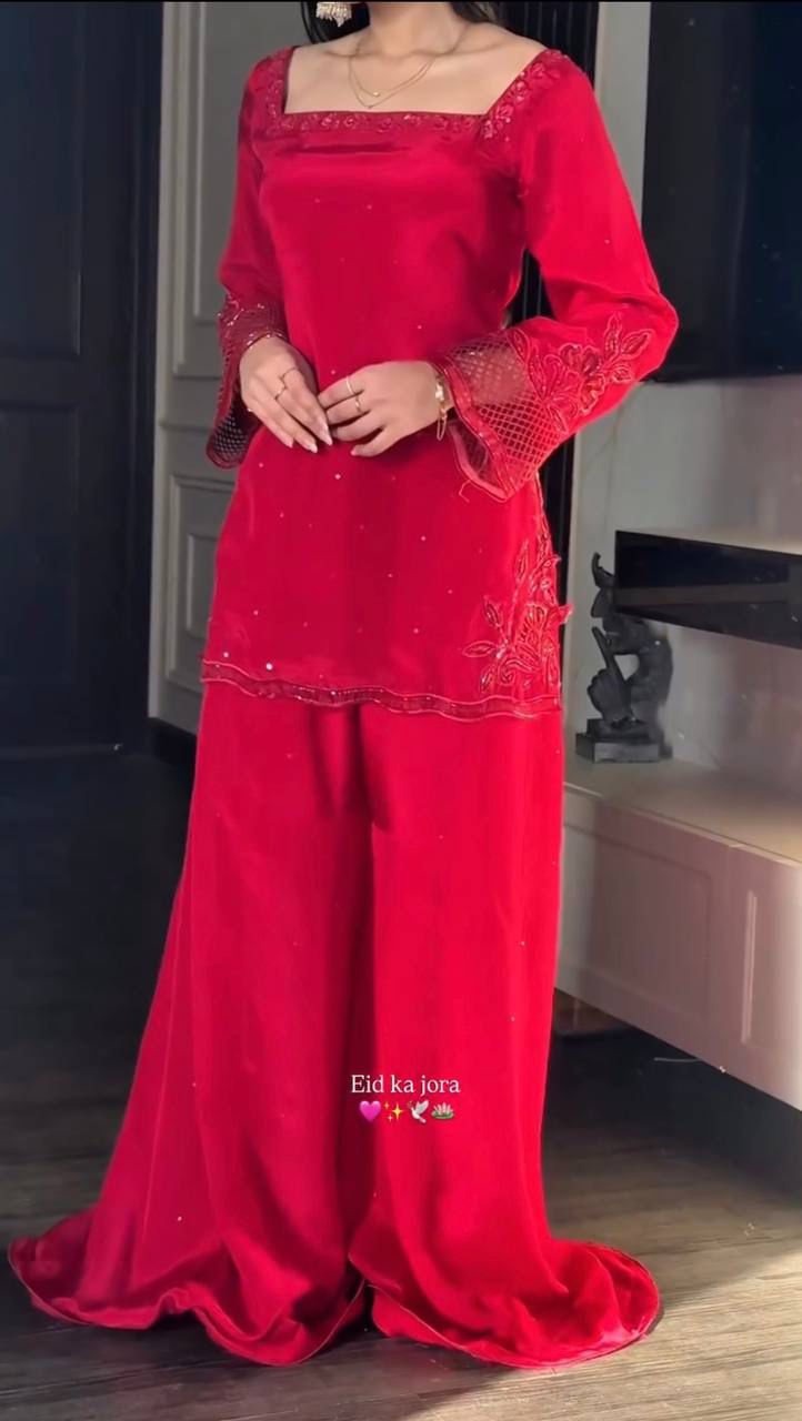 NCO 169 Heavy Natural Crepe Silk Hand Work Embroidery Sequins Work Kurti Bottom With Dupatta