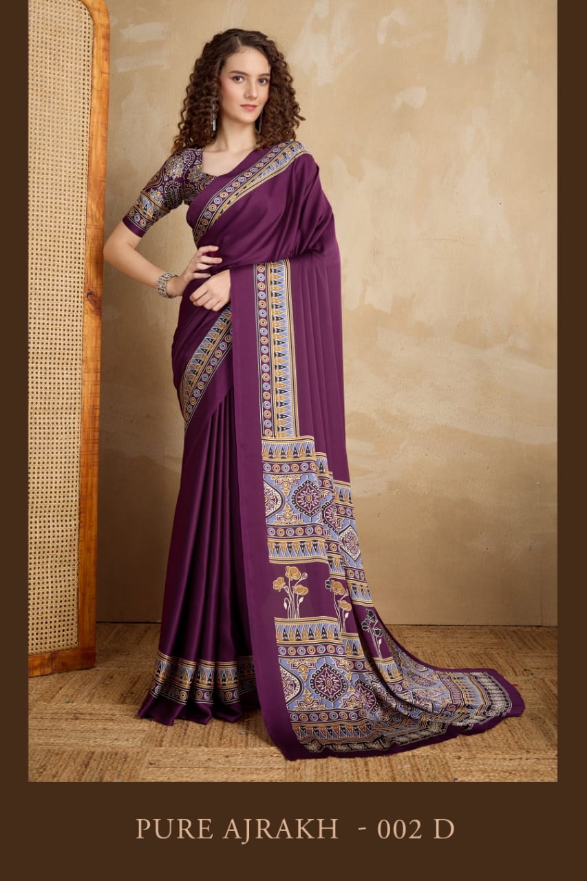 Pure Ajrakh 002 A To E Modal Satin Ajrakh Printed Saree Collection