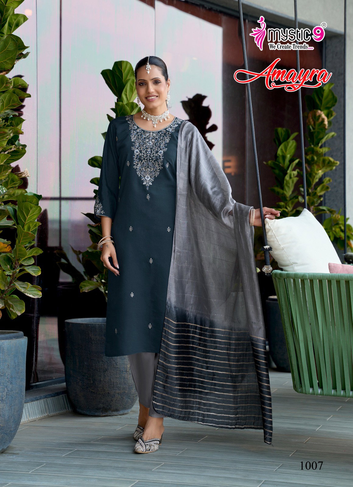Mystic 9 Amayra Vol 1 Roman Silk Straight Top With Bottom And Dupatta