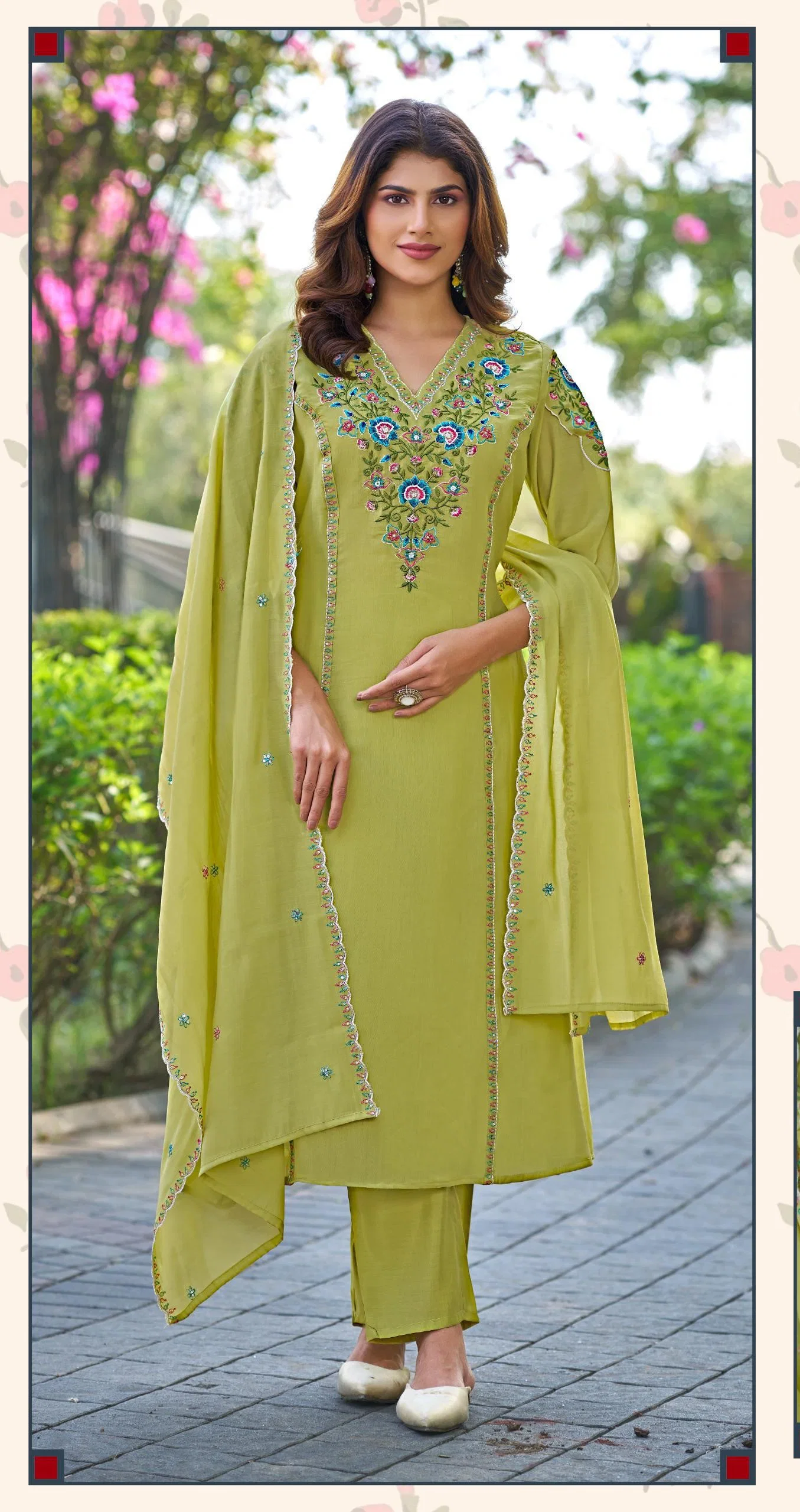 Ladies Flavour 3430 And 3431 Mul Chanderi Embroidered Kurti with Bottom Dupatta